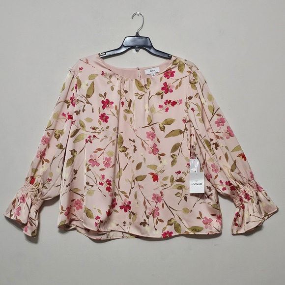 CeCe Tops - CeCe Womens Top Blouse 3X Peach Pink Green Floral Multicolor Round Neck 0681